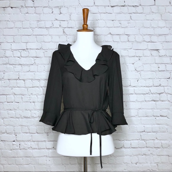 Topshop Tops - Topshop Black Phoebe Frilly Blouse